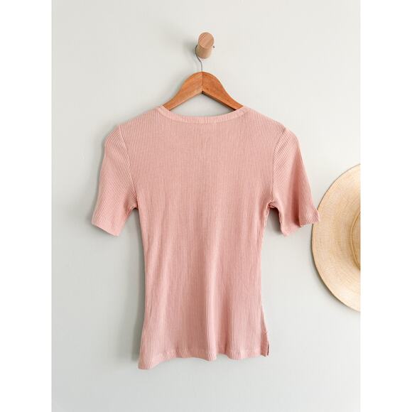 Madewell | NWT Ribbed Lace-Up Short-Sleeve Tee in Pale Blush | XS - Picture 8 of 8
